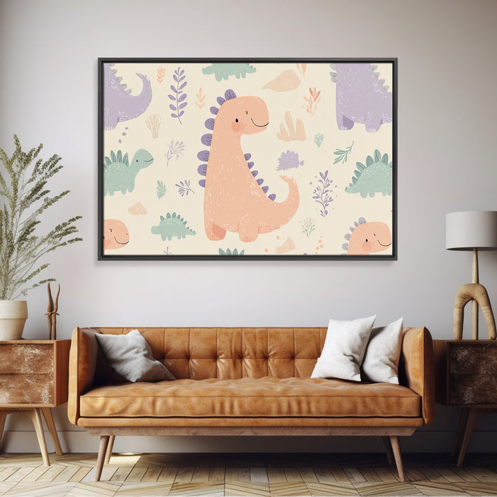 Tiny Dinosaur with Friendly Expression Canvas Print, Nursery Art, Textured Painting, Nursery Decor, Watercolor Art, Nursery, NUR-3x2-67