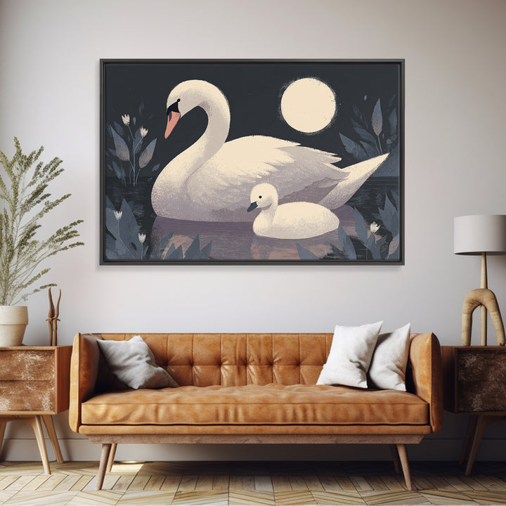 Swan and Cygnet Canvas Print, Nursery Art, Gallery Decor, Nursery Decor, Fine Art, Nursery, Wall Art, Wall Decor, Art Print, NUR-3x2-68