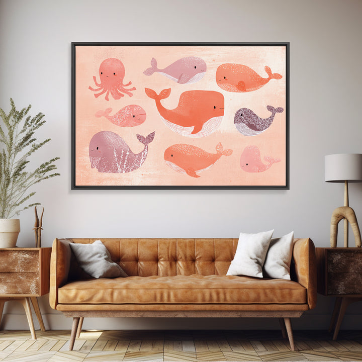 Friendly Ocean Creatures Canvas Print, Nursery Art, Kids Room Art, Nursery Decor, Fine Art, Nursery, Textured Painting, NUR-3x2-76