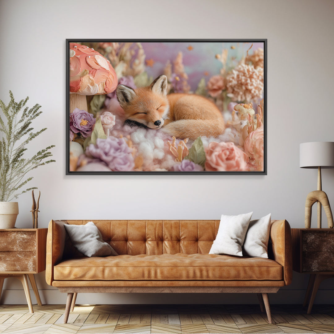 Woodland Fox Tucked Framed Canvas Print, Nursery Art, Fine Art Print, Nursery Decor, Watercolor Art, Nursery, Digital Art, NUR-3x2-80