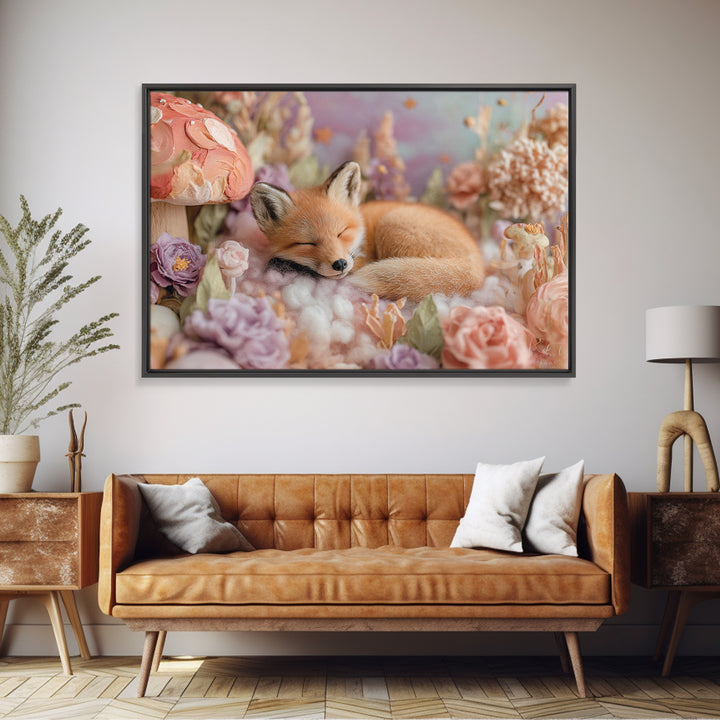 Woodland Fox Tucked Framed Canvas Print, Nursery Art, Fine Art Print, Nursery Decor, Watercolor Art, Nursery, Digital Art, NUR-3x2-80