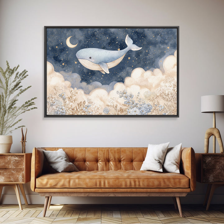 Whale and Tiny Stars Canvas Print, Nursery Art, Statement Artwork, Nursery Decor, Fine Art, Nursery, Printable Wall Art, NUR-3x2-84