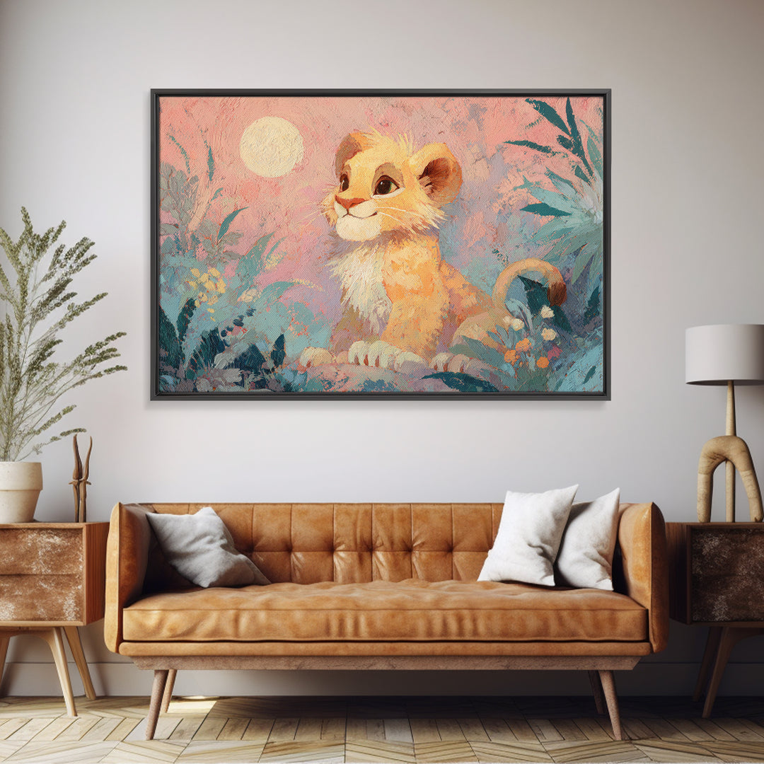 Lion Cub with Soft Golden Mane Framed Canvas Print, Nursery Art, Dinosaur Wall Art, Nursery Decor, Fine Art, Nursery, NUR-3x2-85