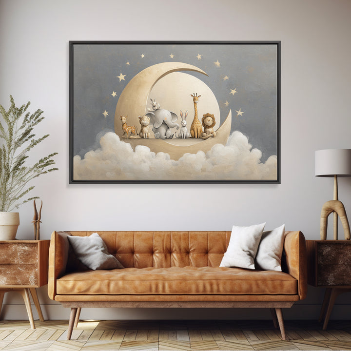 Animal Alphabet Scene Without Readable Letters Framed Canvas Print, Nursery Art, Modern Decor, Nursery Decor, Fine Art, Nursery, NUR-3x2-87