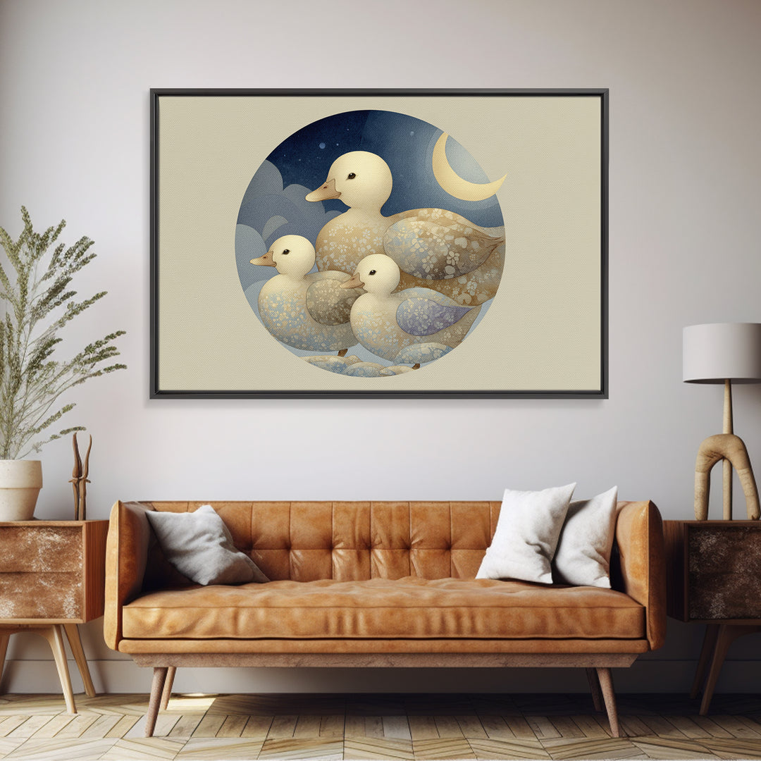 Ducklings Following a Mother Duck Framed Canvas Print, Nursery Art, Woodland Nursery, Nursery Decor, Fine Art, Nursery, NUR-3x2-90