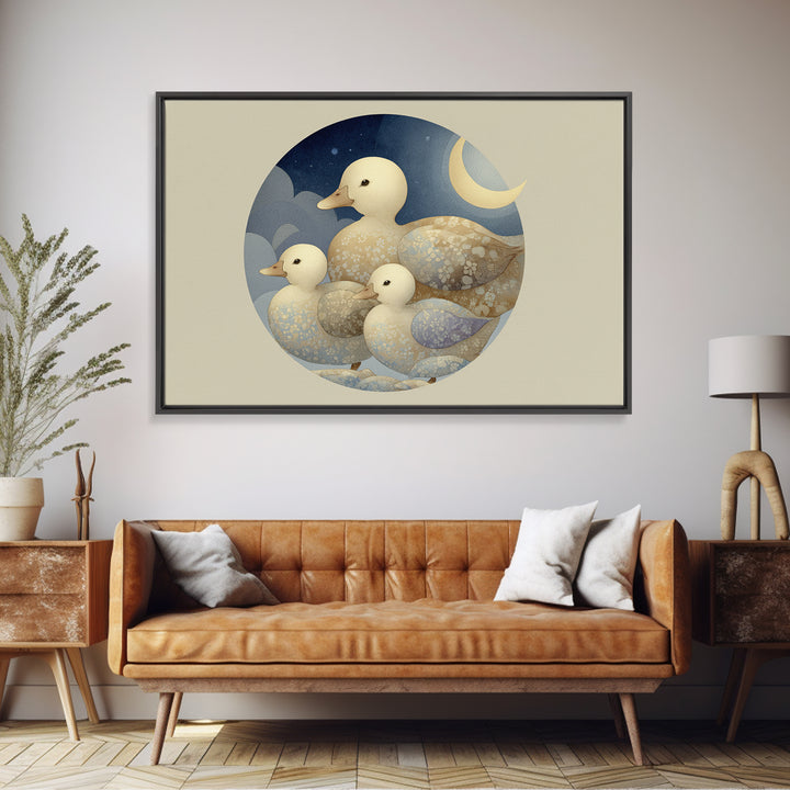 Ducklings Following a Mother Duck Framed Canvas Print, Nursery Art, Woodland Nursery, Nursery Decor, Fine Art, Nursery, NUR-3x2-90