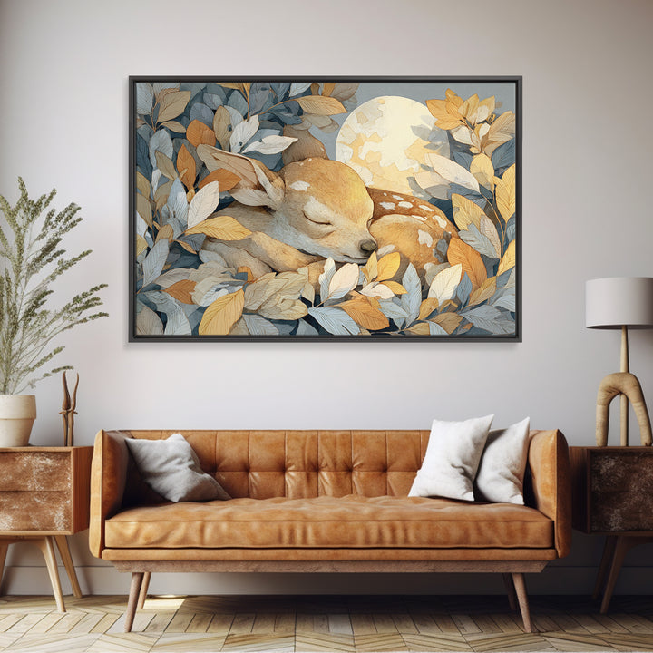 Deer Fawn Sleeping Framed Canvas Print, Nursery Art, Minimalist Decor, Nursery Decor, Fine Art, Nursery, Nursery Wall Decor, NUR-3x2-99