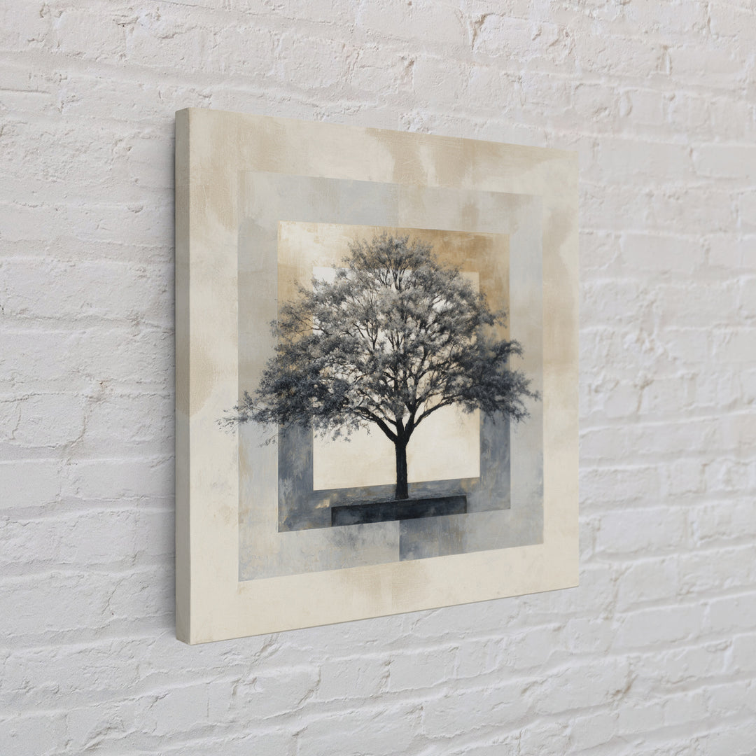 Ink Wash Tree Symbolizing Stability Framed Canvas Print, Office Art, Bedroom Wall Art, Office Decor, Fine Art, Focus, OFF-1x1-38