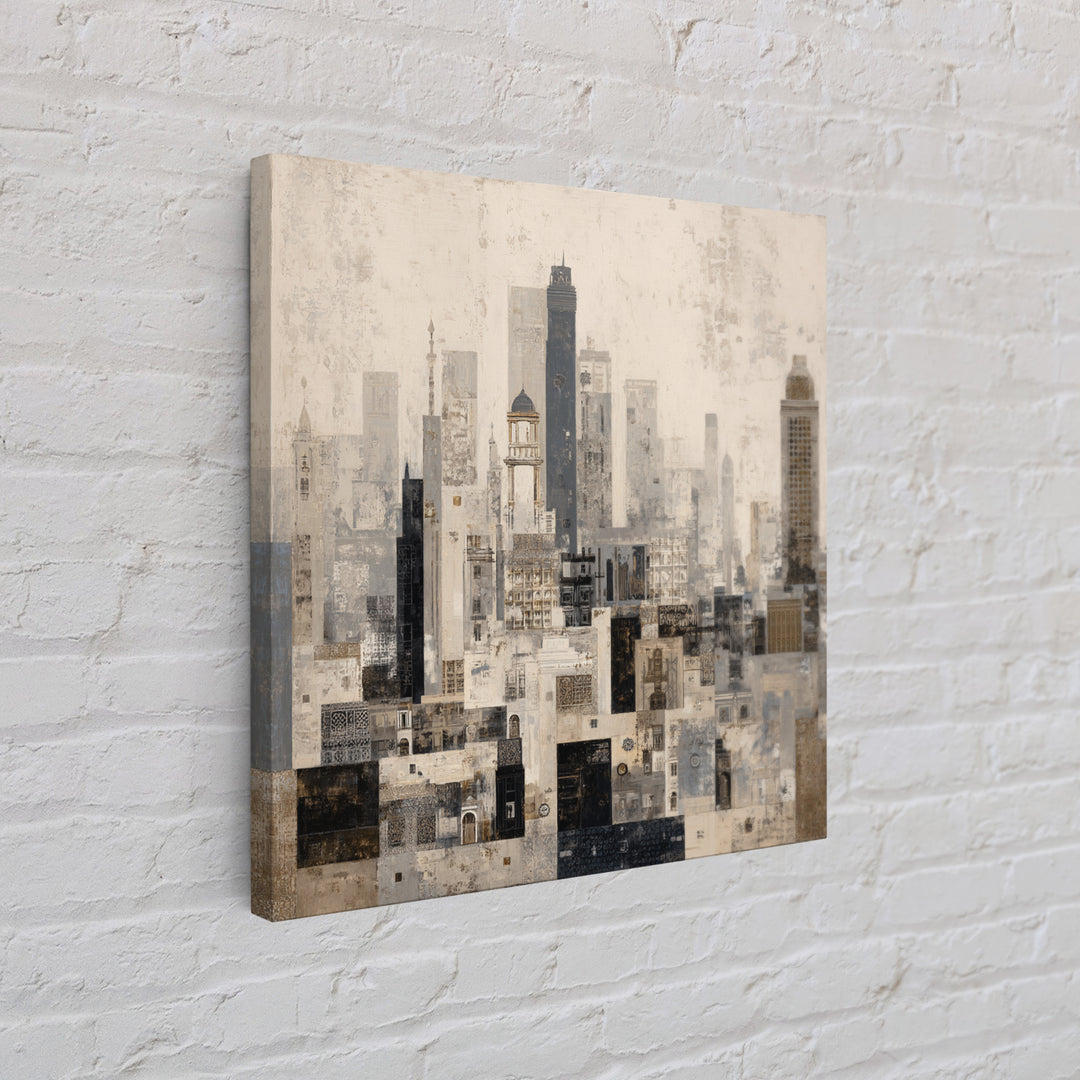 Black and White City Skyline Silhouette Canvas Print, Office Art, Downloadable Prints, Office Decor, Abstract Art, Focus, OFF-1x1-5