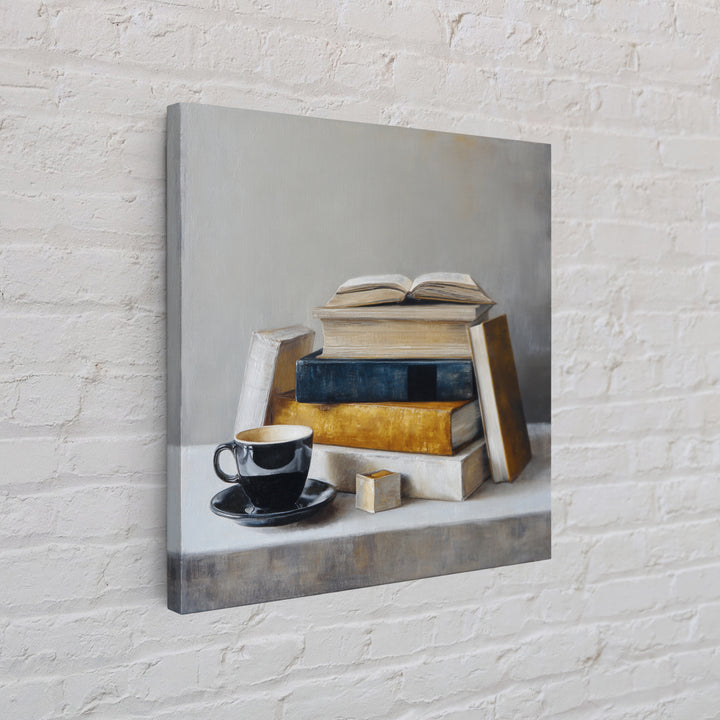 Books and Coffee Still Life Canvas Print, Office Art, Textured Painting, Office Decor, Focus, Printables, Digital Wall Art, OFF-1x1-81