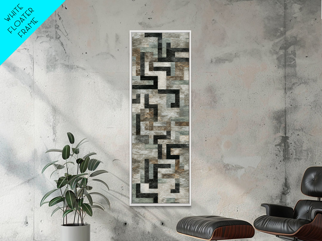 Geometric Labyrinth Pattern Framed Canvas Print, Office Art, Office Wall Art, Office Decor, Abstract Art, Focus, OFF-1x3-54