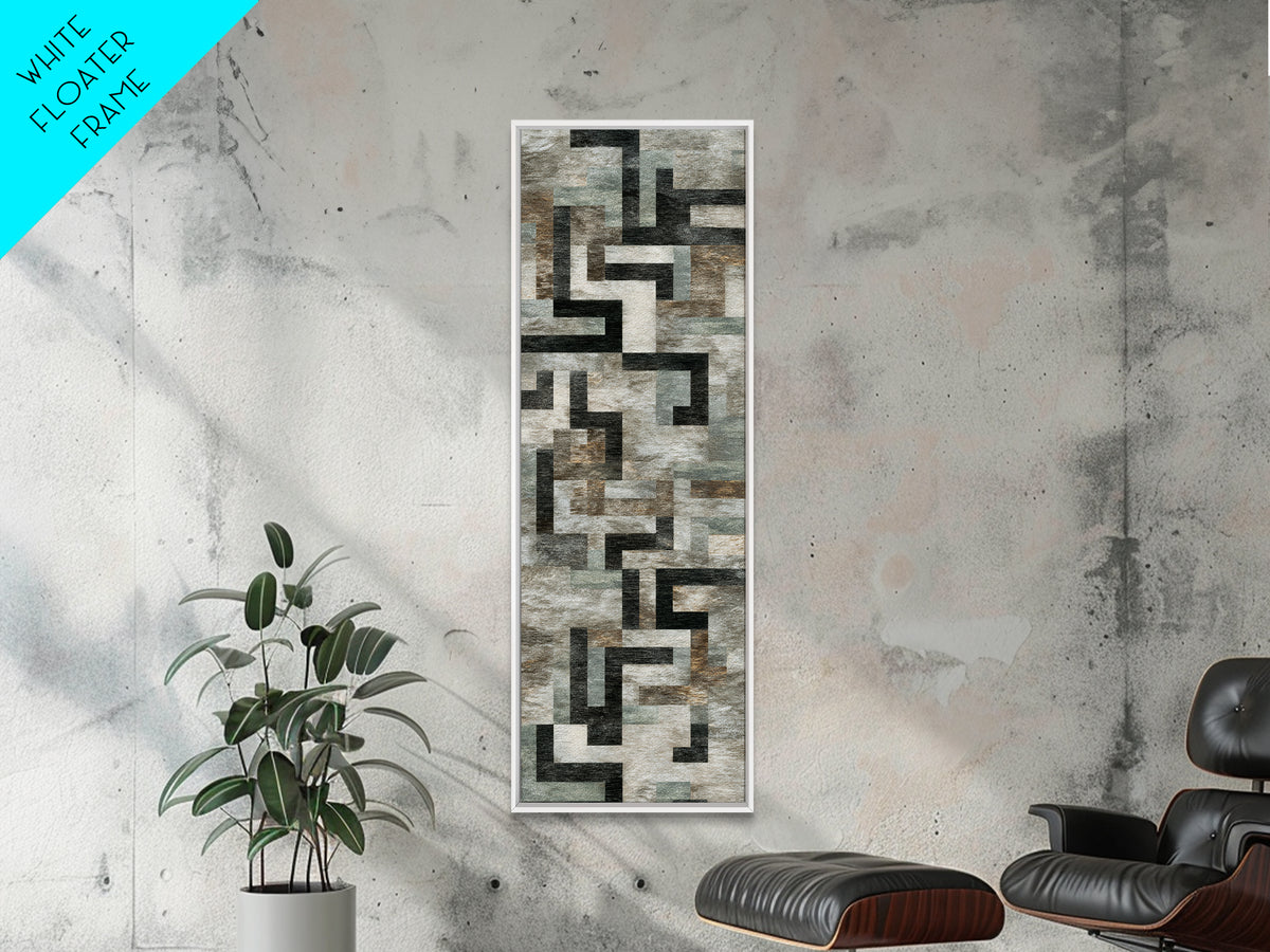 Geometric Labyrinth Pattern Framed Canvas Print, Office Art, Office Wall Art, Office Decor, Abstract Art, Focus, OFF-1x3-54