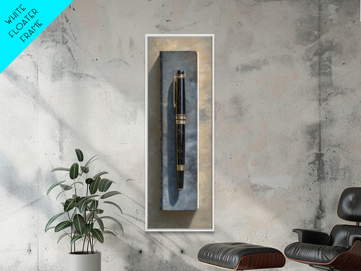 Fountain Pen and Notebook Still Life Without Canvas Print, Office Art, Gallery Decor, Office Decor, Oil Painting, Focus, OFF-1x3-82