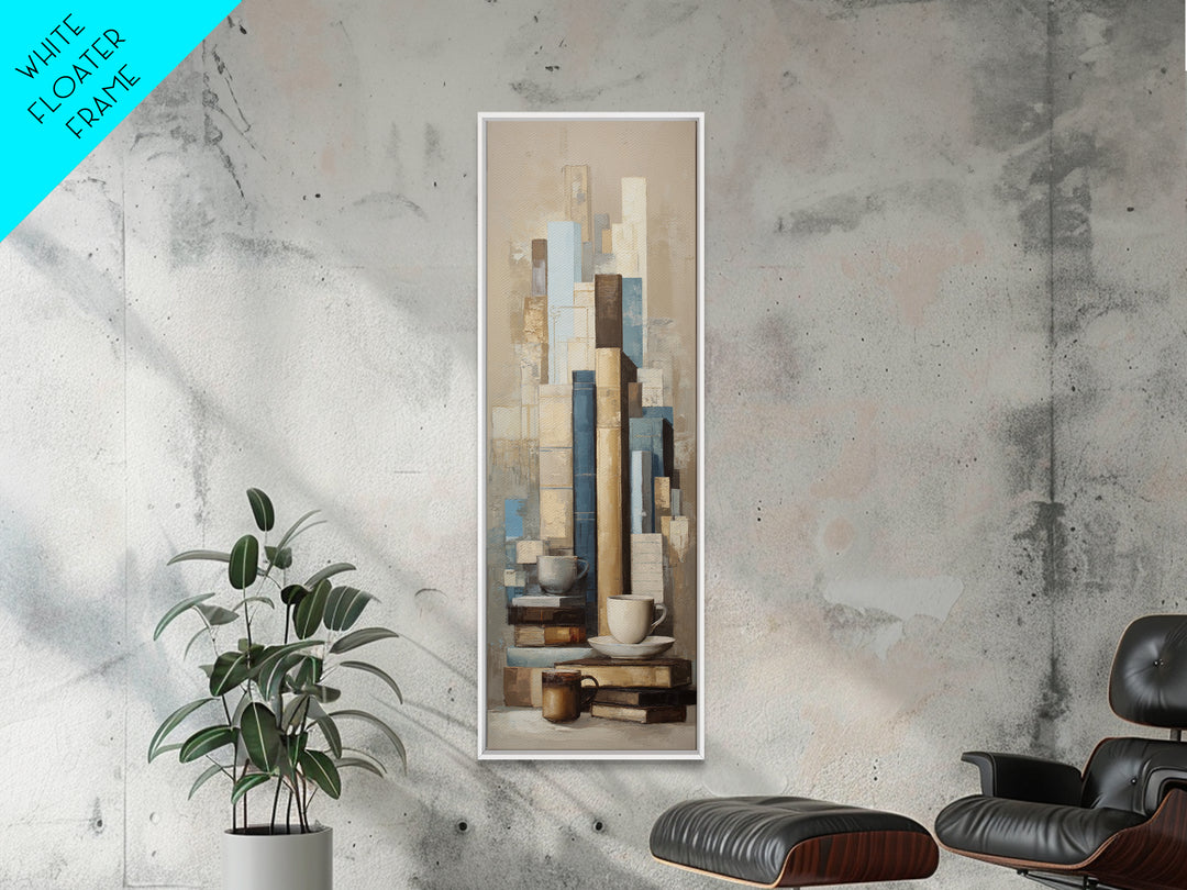Books and Coffee Still Life Canvas Print, Office Art, Minimalist Decor, Office Decor, Fine Art, Focus, Digital Wall Art, OFF-1x3-93