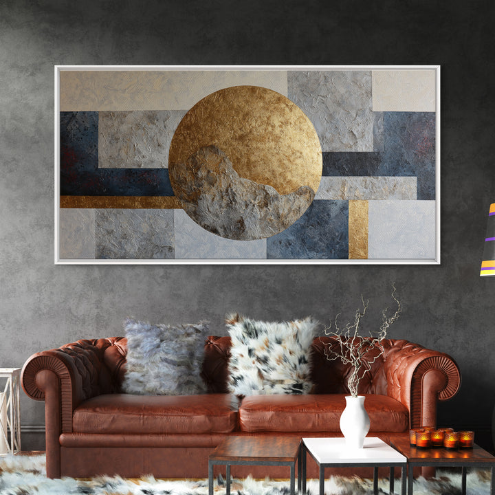 Gold Circle and Line Composition for Clarity Framed Canvas Print, Office Art, Living Room Decor, Office Decor, Fine Art, Focus, OFF-2x1-100