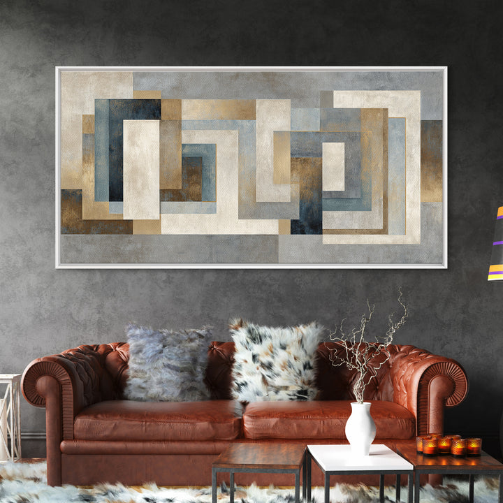 Geometric Labyrinth Pattern Framed Canvas Print, Office Art, Fine Art Print, Office Decor, Abstract Art, Focus, Poster, OFF-2x1-14