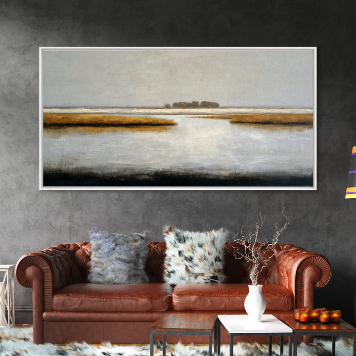 Dignified Neutral Landscape Framed Canvas Print, Office Art, Digital Wall Art, Office Decor, Oil Painting, Focus, OFF-2x1-3