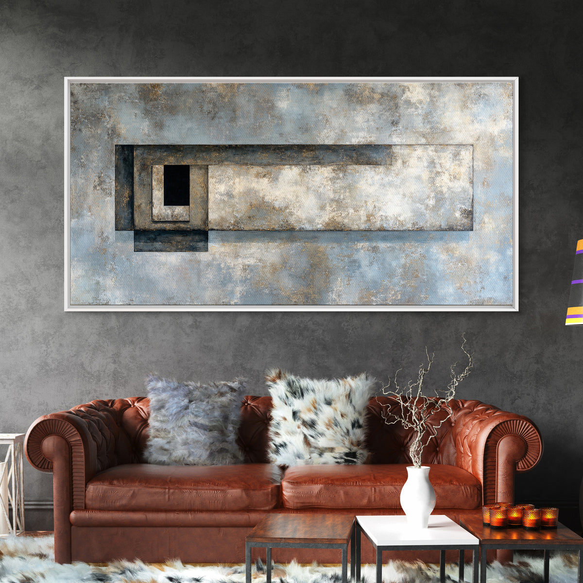 Geometric Labyrinth Pattern Framed Canvas Print, Office Art, Fine Art Print, Office Decor, Abstract Art, Focus, Poster, OFF-2x1-38