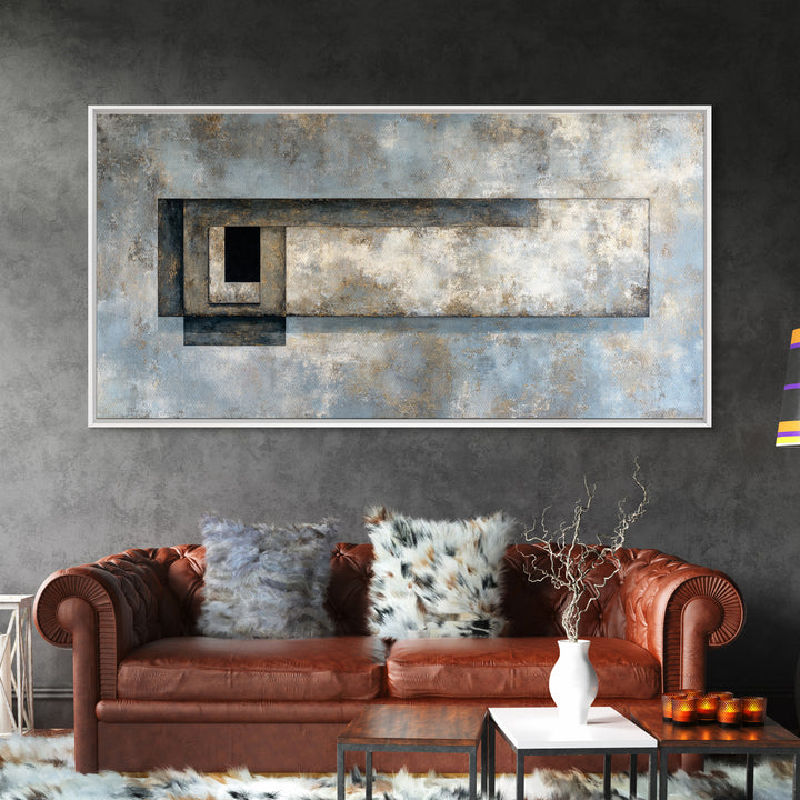 Geometric Labyrinth Pattern Framed Canvas Print, Office Art, Fine Art Print, Office Decor, Abstract Art, Focus, Poster, OFF-2x1-38