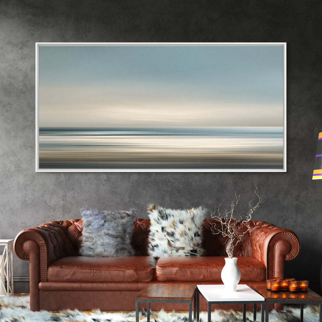 Calm Ocean Horizon for Stress Relief Framed Canvas Print, Office Art, Art Deco, Office Decor, Fine Art, Focus, Bedroom Wall Art, OFF-2x1-55