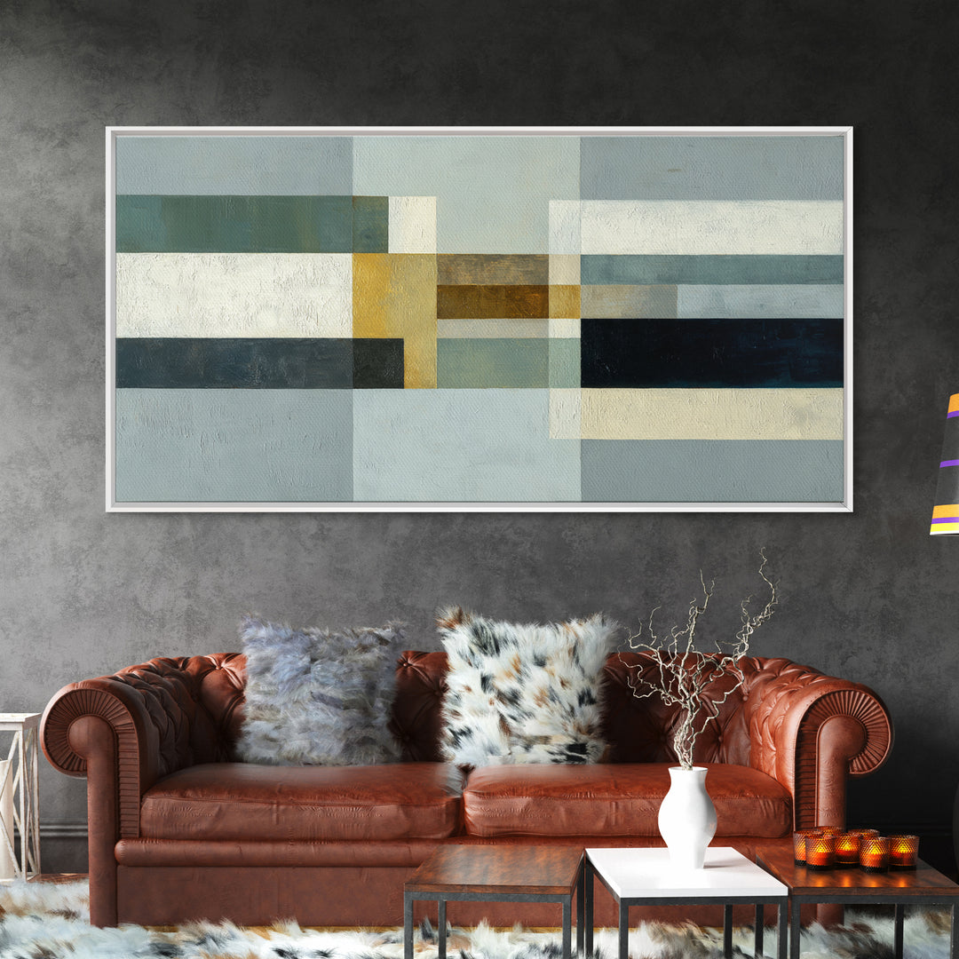 Modern Color Blocks Framed Canvas Print, Office Art, Digital Art, Office Decor, Fine Art, Focus, Ai Art, Digital Print, OFF-2x1-56