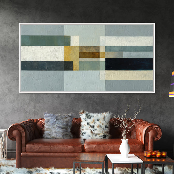Modern Color Blocks Framed Canvas Print, Office Art, Digital Art, Office Decor, Fine Art, Focus, Ai Art, Digital Print, OFF-2x1-56