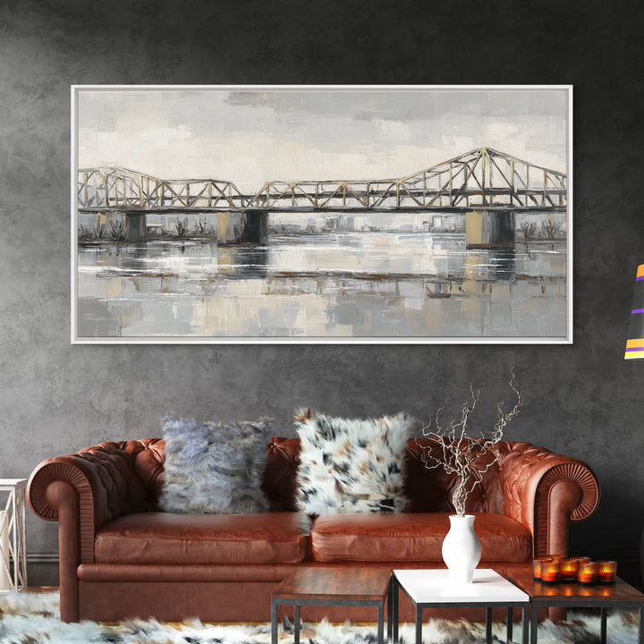 Monochrome Bridge Structure Framed Canvas Print, Office Art, Luxury Decor, Office Decor, Fine Art, Focus, Pet Portrait, OFF-2x1-6