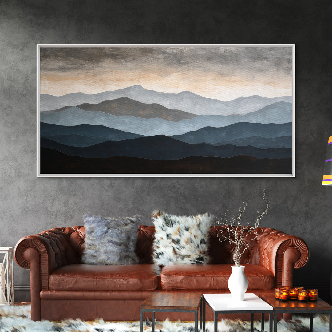 Minimal Mountain Sunrise for Focus Canvas Print, Office Art, Wall Decor, Office Decor, Oil Painting, Focus, Abstract Art, OFF-2x1-70