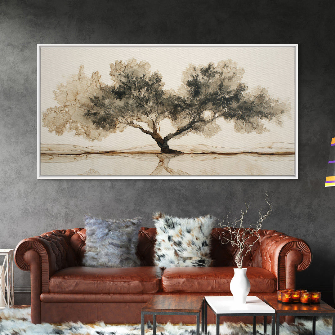 Ink Wash Tree Symbolizing Stability Canvas Print, Office Art, Wall Art, Office Decor, Fine Art, Focus, Boho, Art Deco, OFF-2x1-82