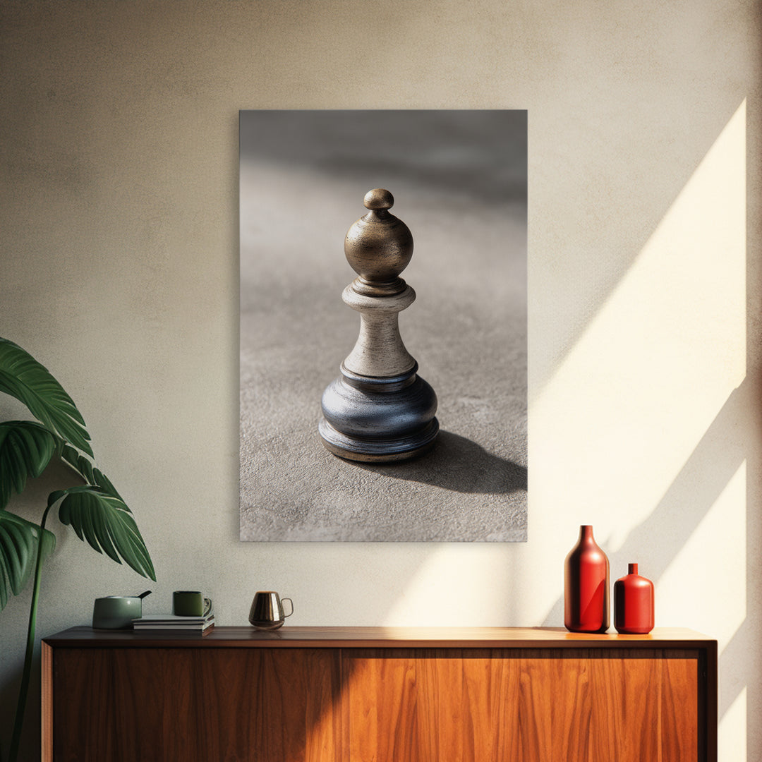 Minimal Chess Piece Still Life Framed Canvas Print, Office Art, Contemporary Art, Office Decor, Oil Painting, Focus, OFF-2x3-21