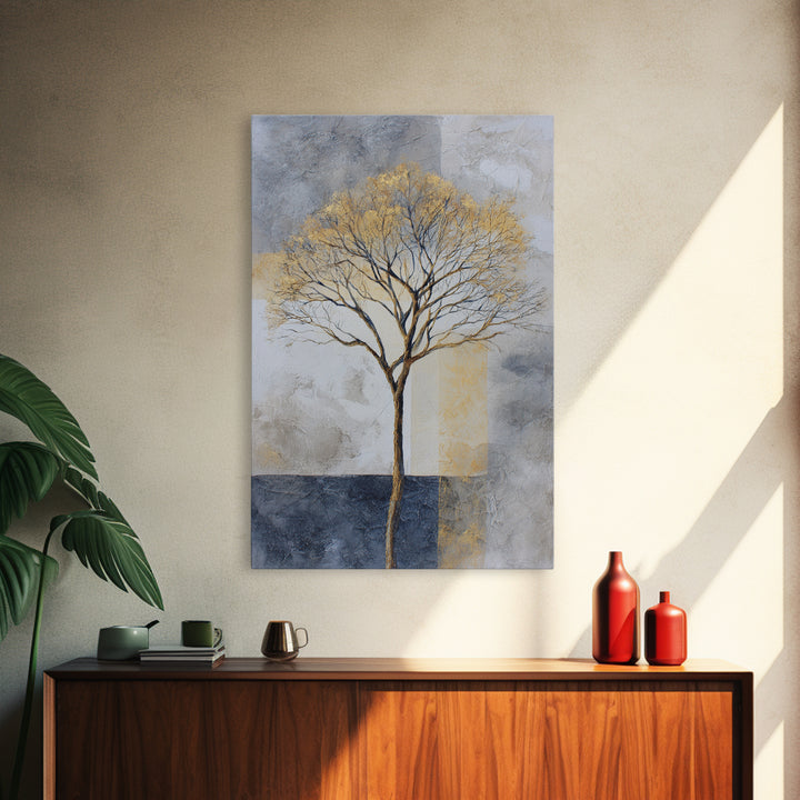 Ink Wash Tree Symbolizing Stability Framed Canvas Print, Office Art, Textured Painting, Office Decor, Fine Art, Focus, OFF-2x3-22