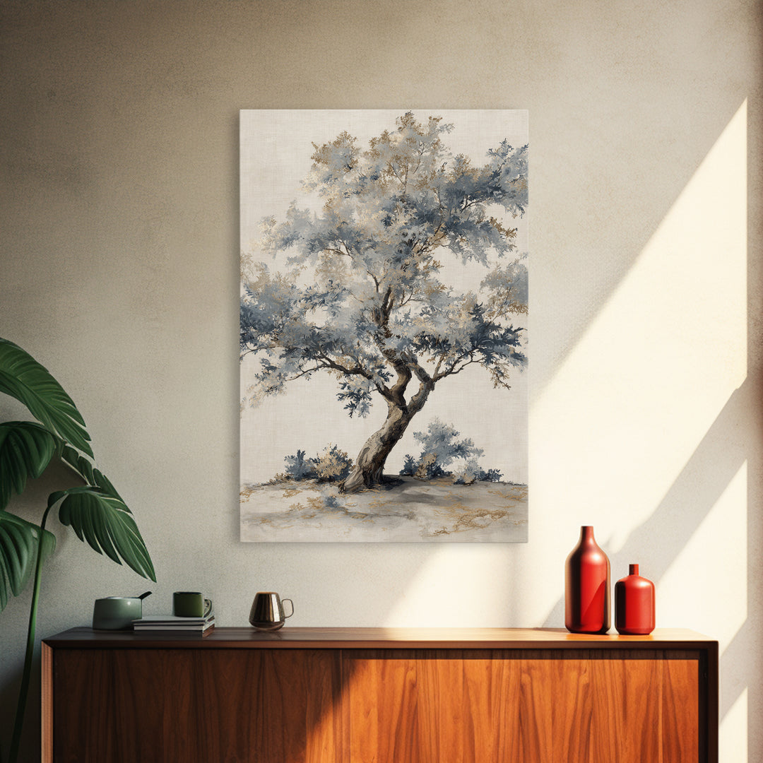Ink Wash Tree Symbolizing Stability Framed Canvas Print, Office Art, Textured Painting, Office Decor, Fine Art, Focus, OFF-2x3-46