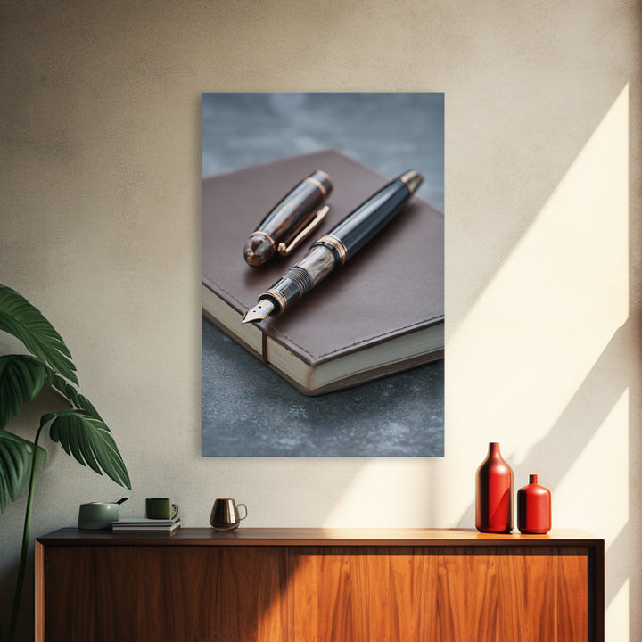Fountain Pen and Notebook Still Life Without Canvas Print, Office Art, Minimalist Decor, Office Decor, Fine Art, Focus, OFF-2x3-54