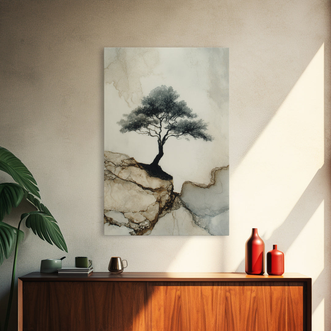 Ink Wash Tree Symbolizing Stability Canvas Print, Office Art, Poster, Office Decor, Fine Art, Focus, Canvas Wall Art, OFF-2x3-70