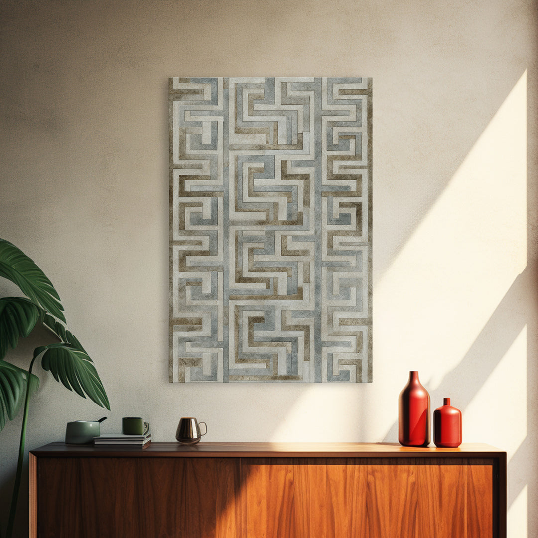 Geometric Labyrinth Pattern Framed Canvas Print, Office Art, Wall Decor, Office Decor, Abstract Art, Focus, Wall Prints, OFF-2x3-74