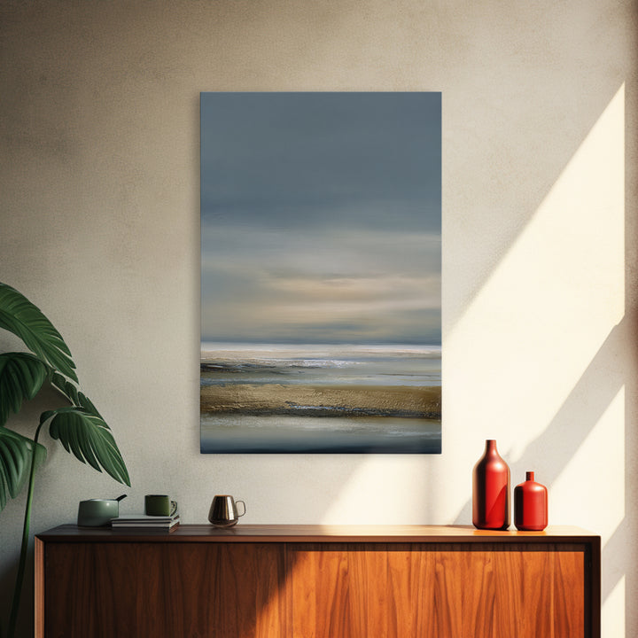 Dignified Neutral Landscape Framed Canvas Print, Office Art, Abstract Art, Office Decor, Oil Painting, Focus, OFF-2x3-87