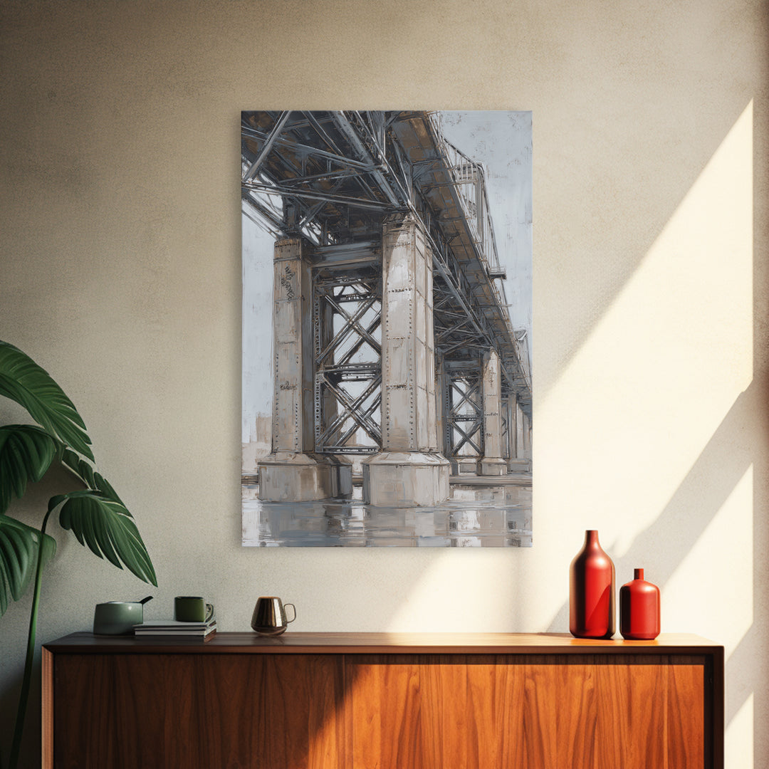 Monochrome Bridge Structure Framed Canvas Print, Office Art, Printable, Office Decor, Fine Art, Focus, Printable Art, OFF-2x3-90