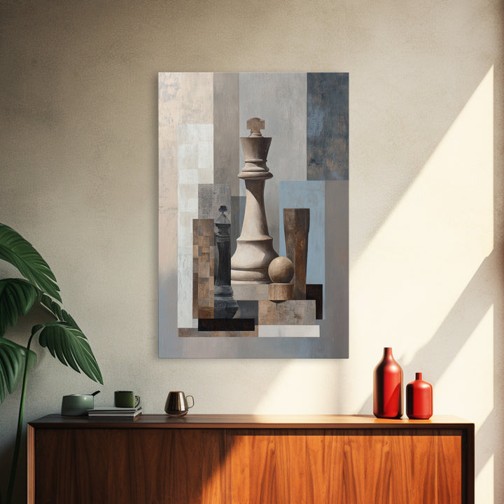 Minimal Chess Piece Still Life Framed Canvas Print, Office Art, Digital Wall Art, Office Decor, Fine Art, Focus, Dopamine Decor, OFF-2x3-93