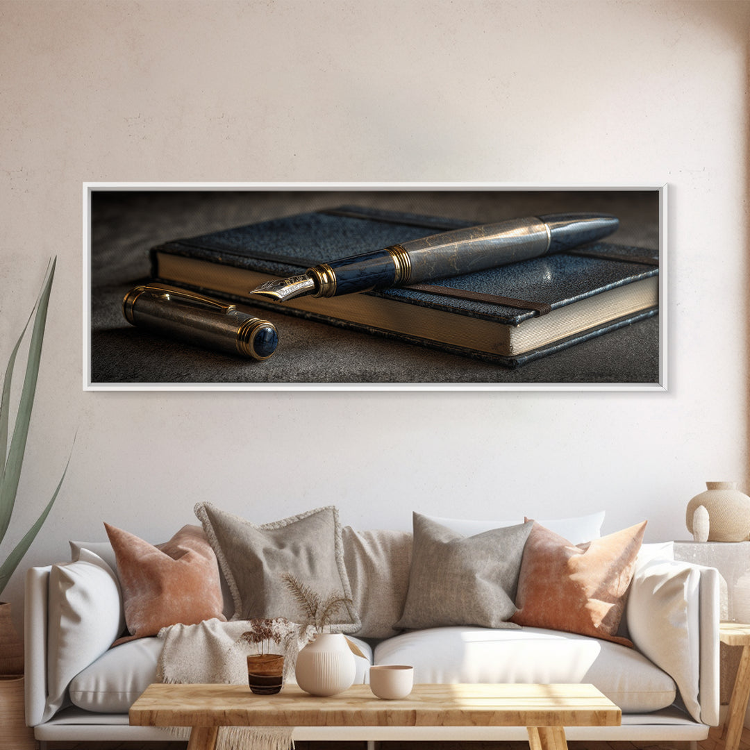 Fountain Pen and Notebook Still Life Without Canvas Print, Office Art, Cubicle Decor, Office Decor, Fine Art, Focus, OFF-3x1-14