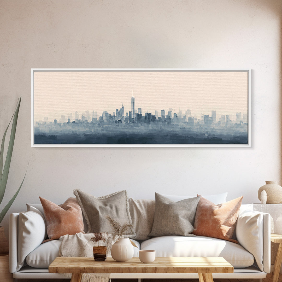 Black and White City Skyline Silhouette Canvas Print, Office Art, Office Decor, Abstract Art, Focus, Gallery Decor, OFF-3x1-21