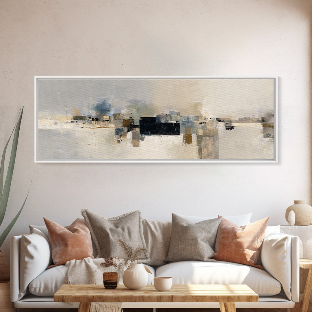 Dignified Neutral Landscape Framed Canvas Print, Office Art, Boho Decor, Office Decor, Focus, Digital Art, Pet Portrait, OFF-3x1-23
