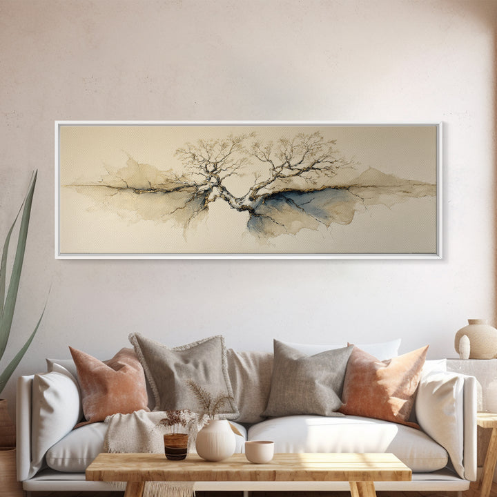 Ink Wash Tree Symbolizing Stability Canvas Print, Office Art, Wall Art, Office Decor, Fine Art, Focus, Boho, Art Deco, OFF-3x1-30