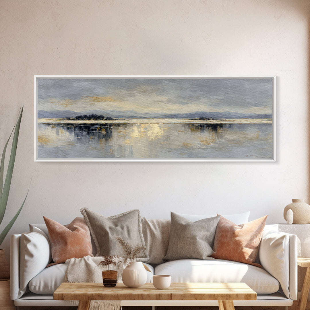 Dignified Neutral Landscape Framed Canvas Print, Office Art, Wall Decor, Office Decor, Fine Art, Focus, Abstract Art, OFF-3x1-47