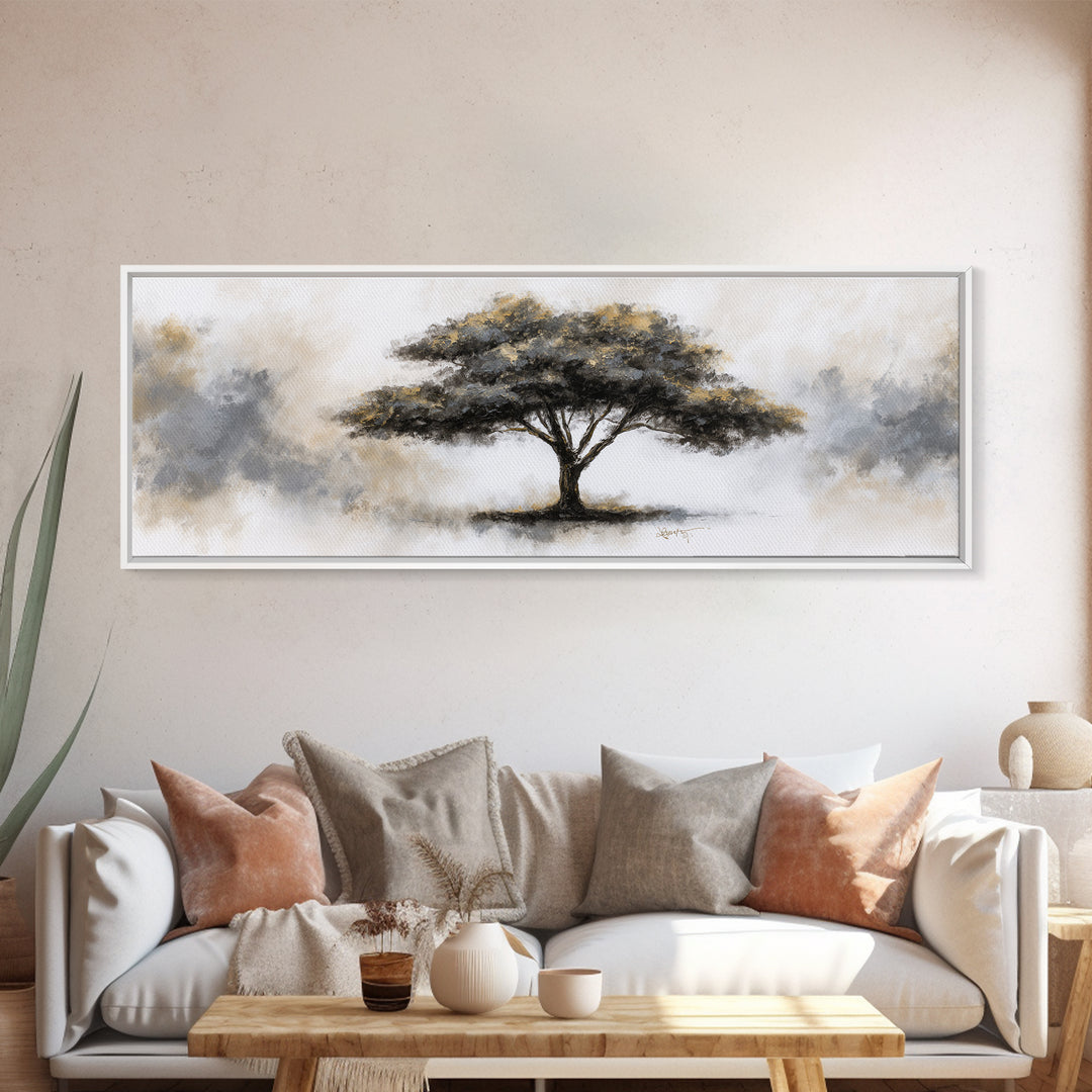 Ink Wash Tree Symbolizing Stability Canvas Print, Office Art, Poster, Office Decor, Fine Art, Focus, Canvas Wall Art, OFF-3x1-78