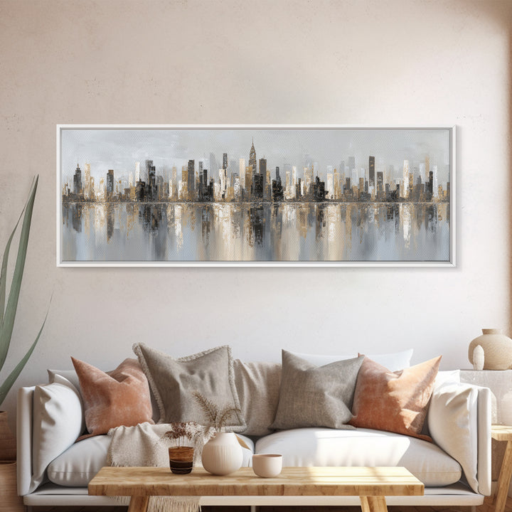 Black and White City Skyline Silhouette Canvas Print, Office Art, Trendy Wall Art, Office Decor, Focus, Minimalist Decor, OFF-3x1-93