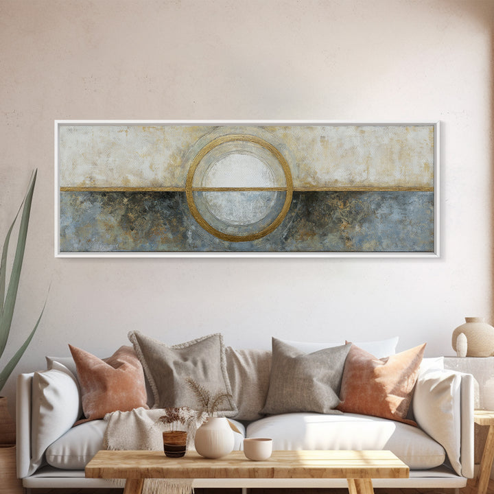 Gold Circle and Line Composition for Clarity Canvas Print, Office Art, Neutral Decor, Office Decor, Abstract Art, Focus, OFF-3x1-96