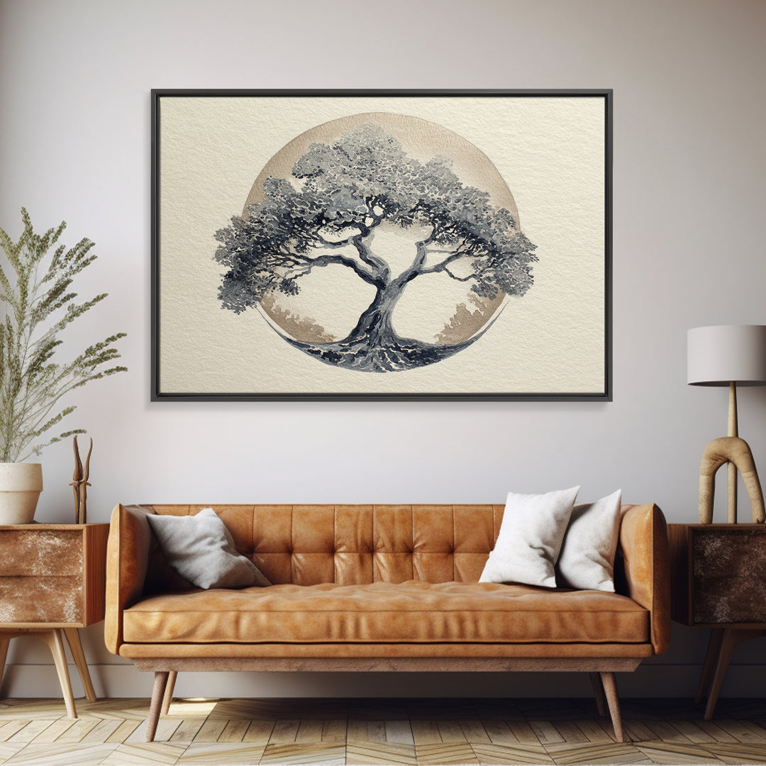 Ink Wash Tree Symbolizing Stability Framed Canvas Print, Office Art, Printable Wall Art, Office Decor, Fine Art, Focus, OFF-3x2-18