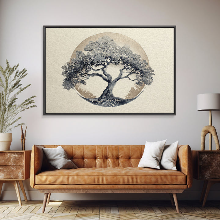 Ink Wash Tree Symbolizing Stability Framed Canvas Print, Office Art, Printable Wall Art, Office Decor, Fine Art, Focus, OFF-3x2-18