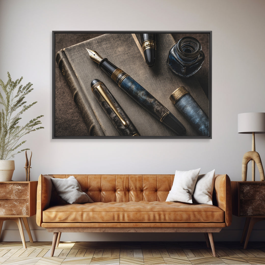 Fountain Pen and Notebook Still Life Without Framed Canvas Print, Office Art, Decor, Office Decor, Fine Art, Focus, Wall Prints, OFF-3x2-2