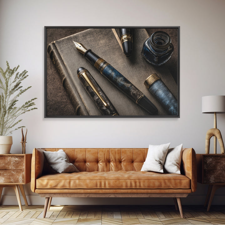 Fountain Pen and Notebook Still Life Without Framed Canvas Print, Office Art, Decor, Office Decor, Fine Art, Focus, Wall Prints, OFF-3x2-2